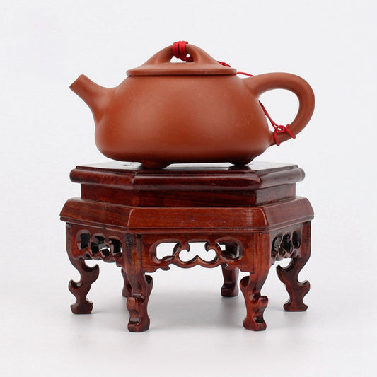 Carved Hexagon Wooden Pedestal Vase Teapot Base Collection Display Stand Retro