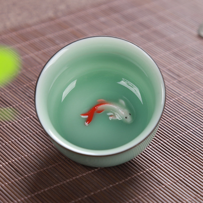Two Packs China Tea Cup Porcelain Fish Relief Cup of Tea Chinese Kungfu Tea Cups