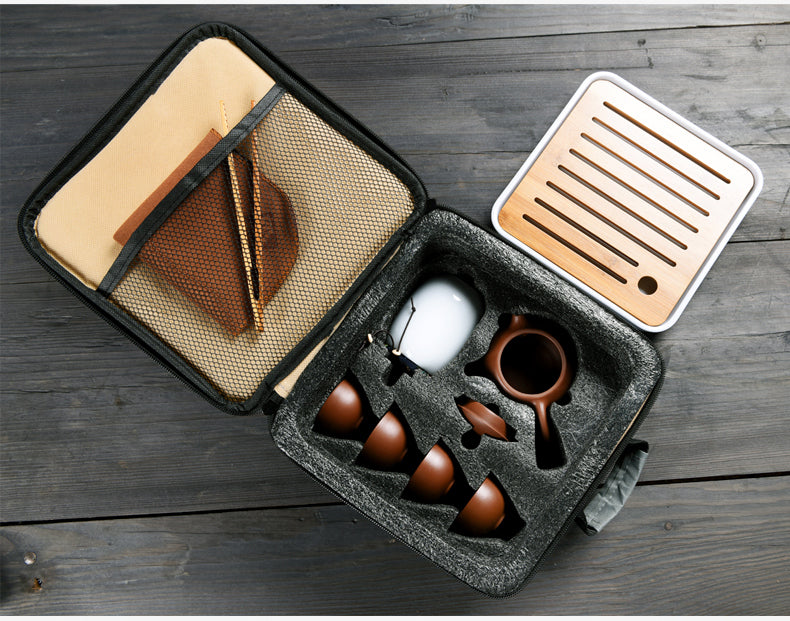 Travelling Tea Set Portable Bag Yixing Zisha Teaset Tea Plate Reservoir Tea Tray