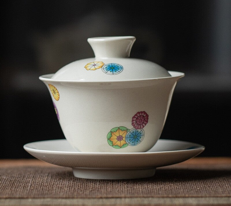 Chinese Porcelain Gaiwan Antique Zen Style Tureen Ceramic Covered Bowl Saucer