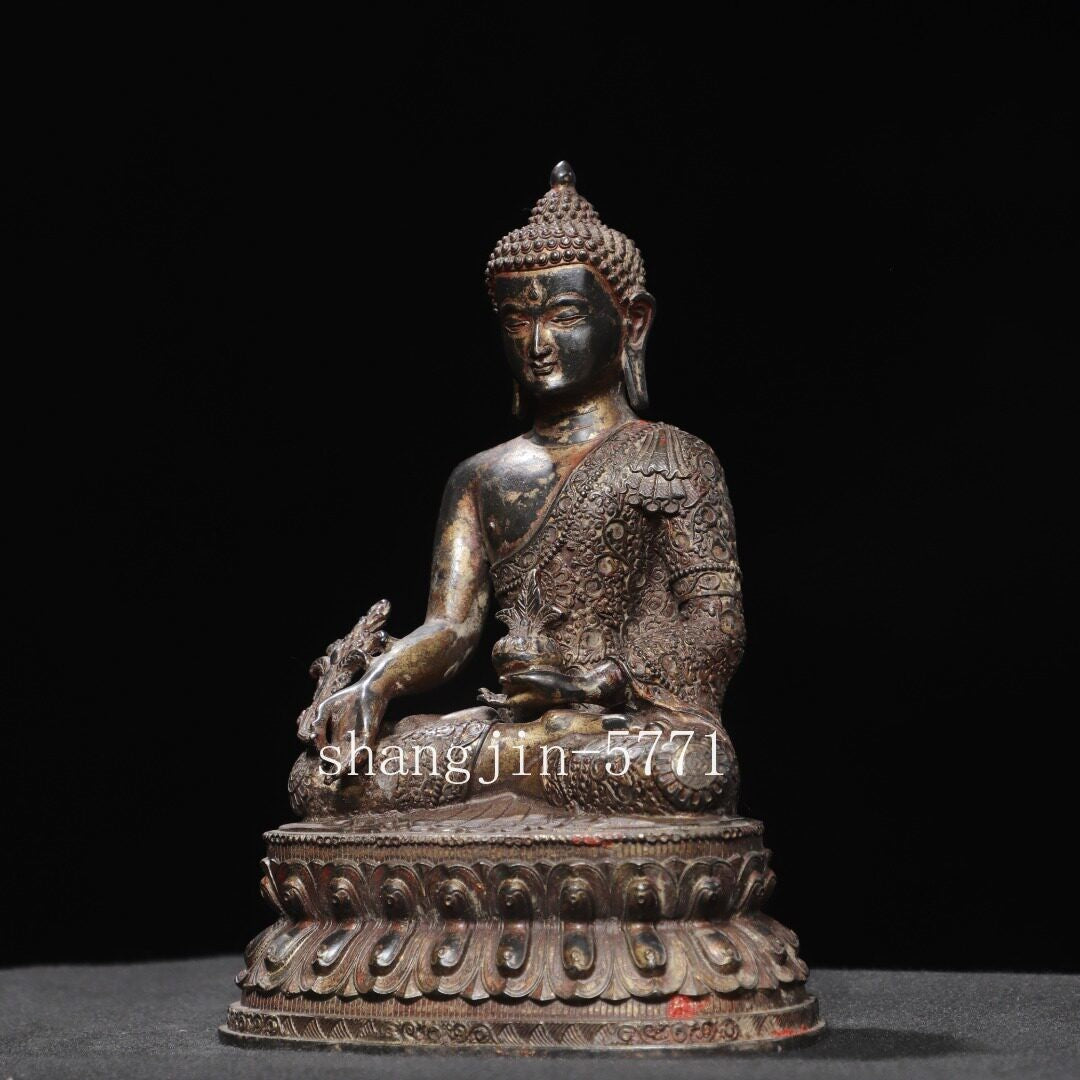 8.6"old Xizang Buddhism Temple Bronze Gilt Sakyamuni Shakya Mani Buddha Statue
