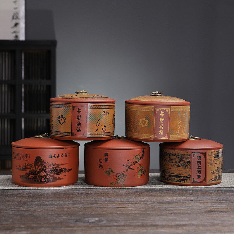 Sealed Tea Canister For Loose Tea Print Small Tea Caddy With Lid Zisha Clay New