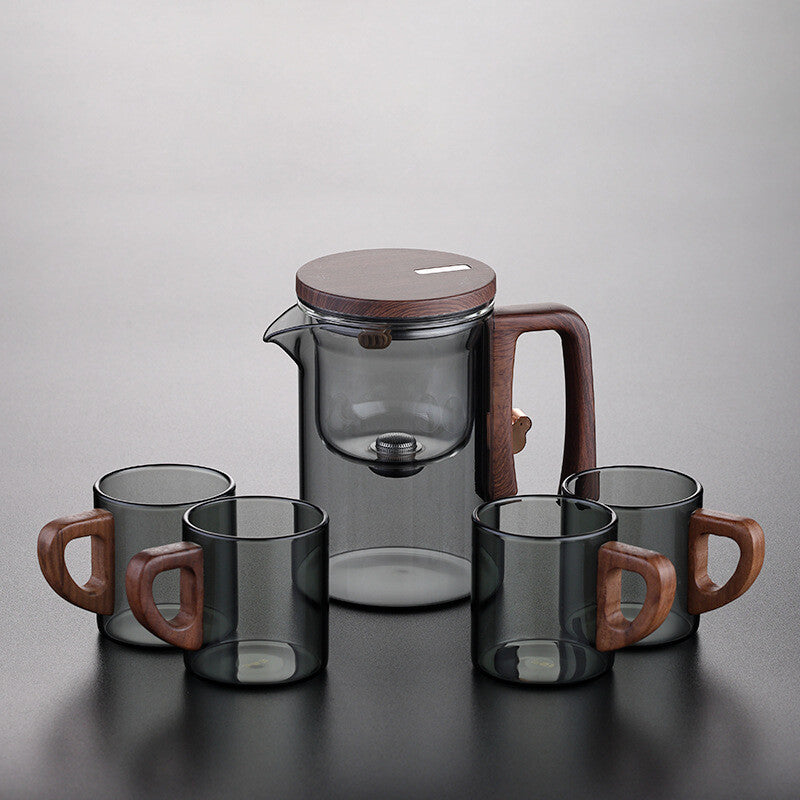 Boutique Tea Pot Matching Cup Glass Wood Handle Tea Tray Tea Water Separation