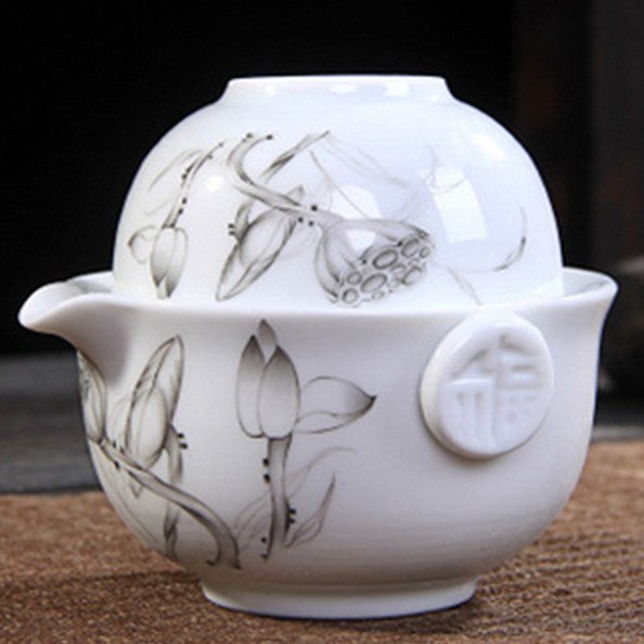 Tea Set Ceramic 1 Tea Pot & 1 Cup Elegant Gaiwan Teapot Porcelain Tea Cup Kettle