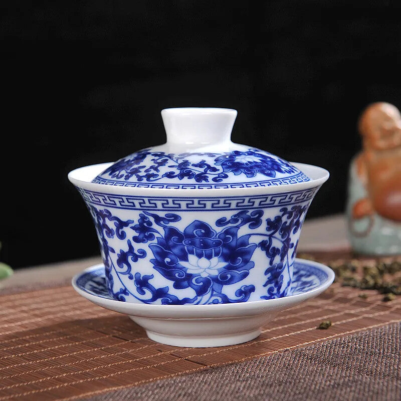 Jingdezhen Blue White Porcelain Teaset Ceramic Covered Bowl Tea Cup Tea Set
