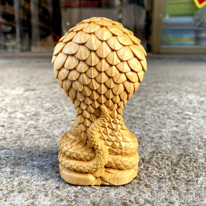 Cypress Wood Carved Snake Buddha Statue Buddhism Animal Sculpture Decor