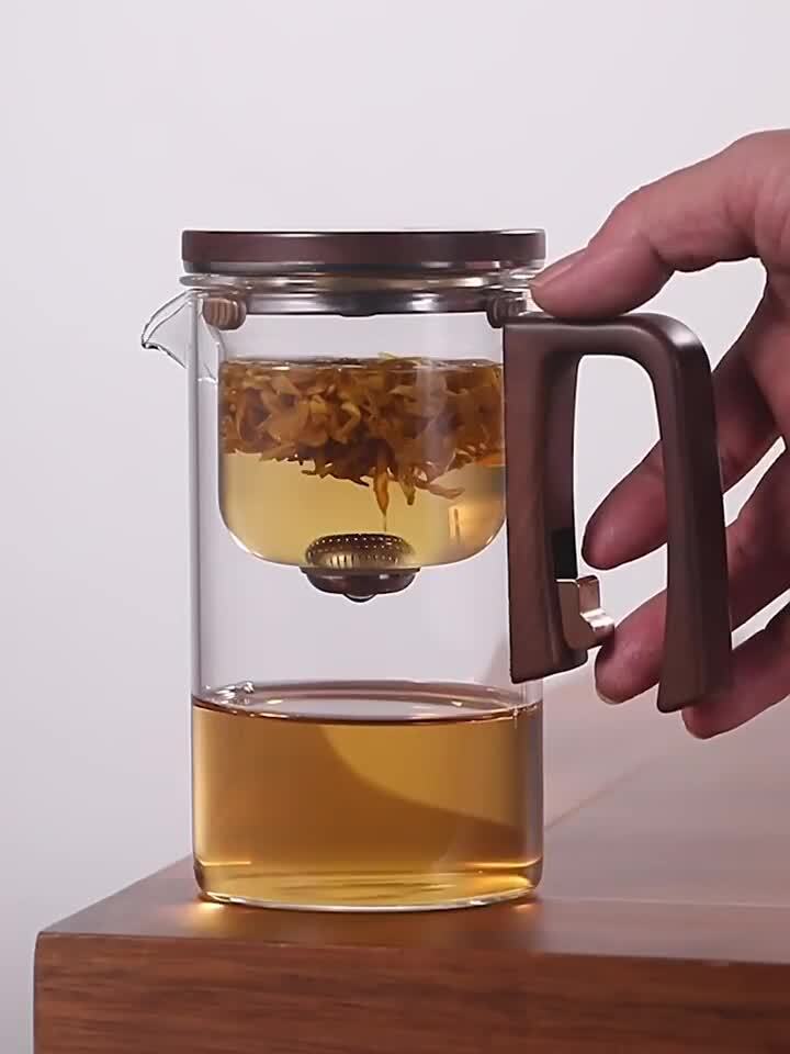 Boutique Tea Pot Matching Cup Glass Wood Handle Tea Tray Tea Water Separation