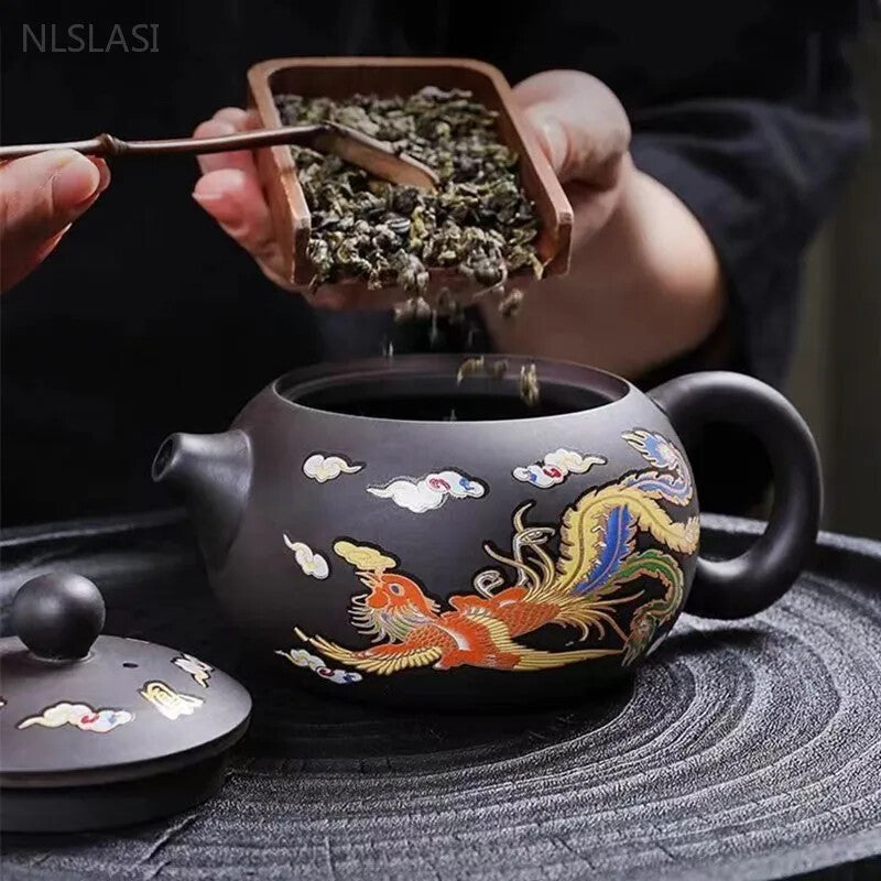 200ml Yixing Purple Clay Teapot Xishi Tea Pot Black Mud Kettle Zisha Tea Infuser