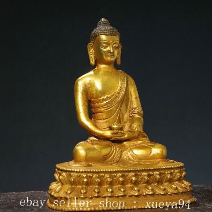 7.8'' Old Tibet Buddhism Bronze Gilt Shakyamuni Amitabha Buddha Statue