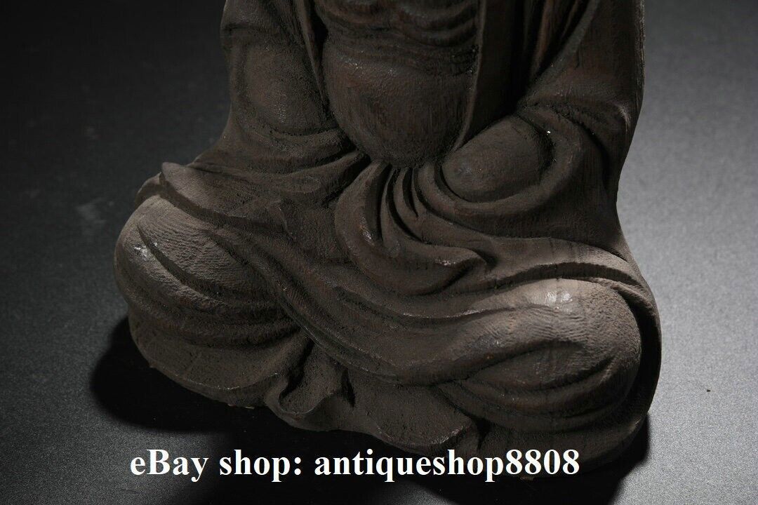 10" Tibet Buddhism Wood Eaglewood Arhat Damo Bodhidharma Dharma Buddha Statue