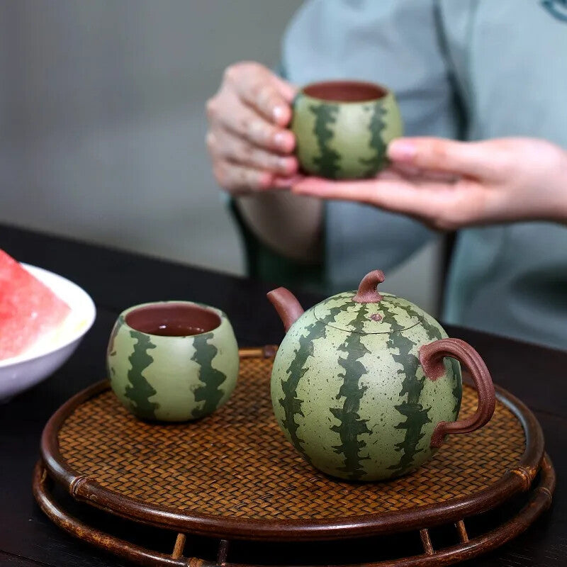 Yixing Zisha Teapot Bionic Watermelon Teapot Tea Set Flower Teapot Zisha Pot One