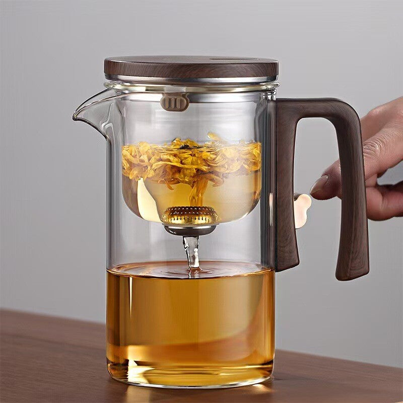 Boutique Tea Pot Matching Cup Glass Wood Handle Tea Tray Tea Water Separation
