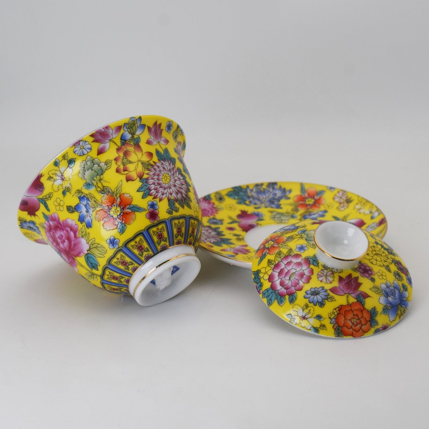 Tea Set Ceramic Gaiwan Floral Tea Cup Lid Saucer Tea Bowl Cup Chinese Porcelain