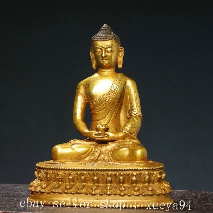 7.8'' Old Tibet Buddhism Bronze Gilt Shakyamuni Amitabha Buddha Statue