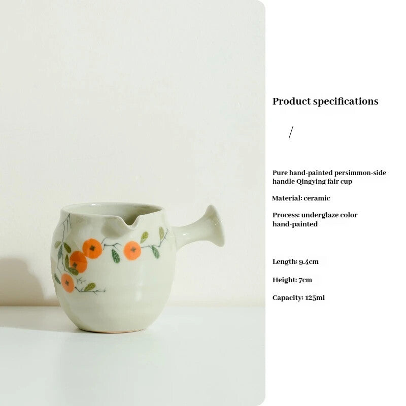 Hand Painted Persimmon Side Handle Tea Pitcher Justice Cup Teapot for Tea Cups