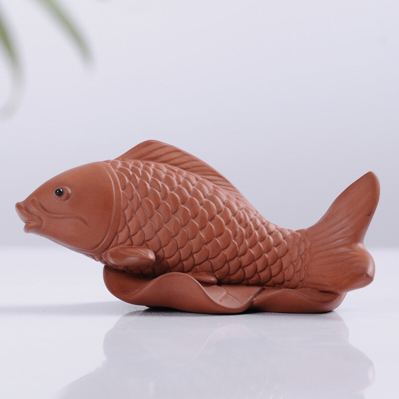 Fish Statue Tea Pet Yixing Zisha Tea Pet Carp Fish Tea Play Purple Clay Ornament