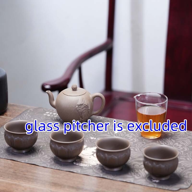 Tea Pot + 4 Matching Tea Cup Handmade Master Pot Yixing Zisha Clay Tea Set New