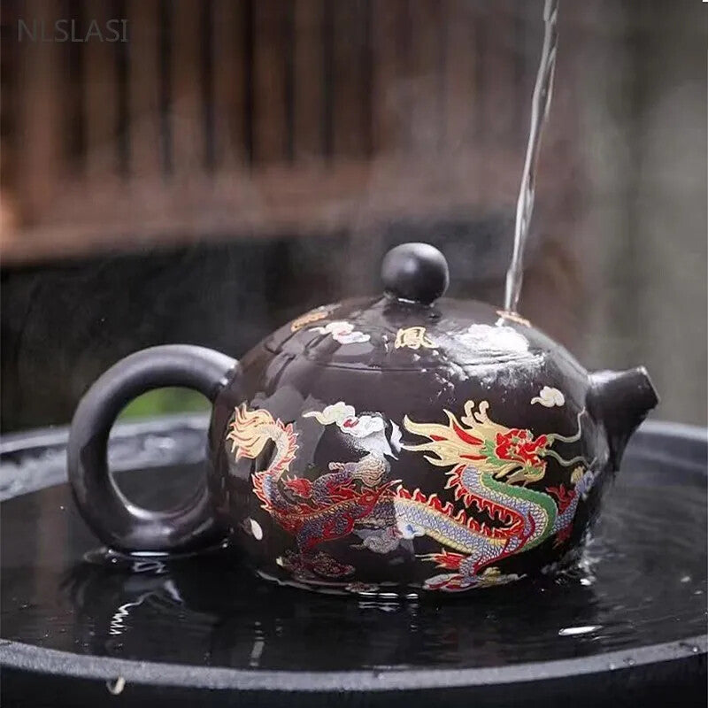 200ml Yixing Purple Clay Teapot Xishi Tea Pot Black Mud Kettle Zisha Tea Infuser