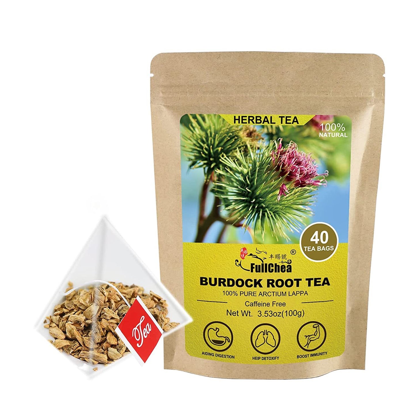 2023 FullChea Burdock Root Tea Bags 40 Teabags 2.5g/bag Premium Herbal Tea