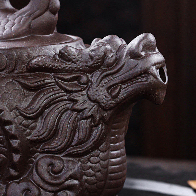 Tea Pot Ceramic Teapot Dragon Phoenix Tea Kettle Purple Clay Tea Set Tea Infuser