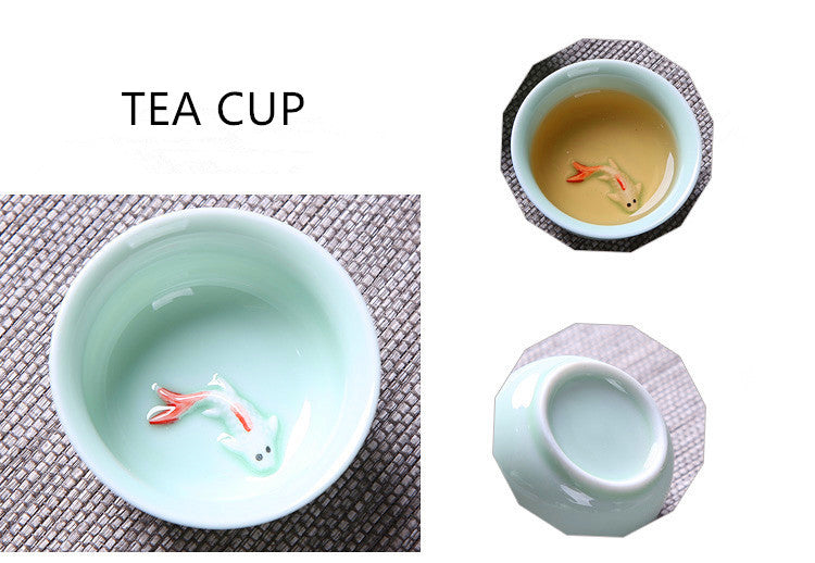 Chinese tea set porcelain tea cups fish relief ceramic tea pot portable tea tray