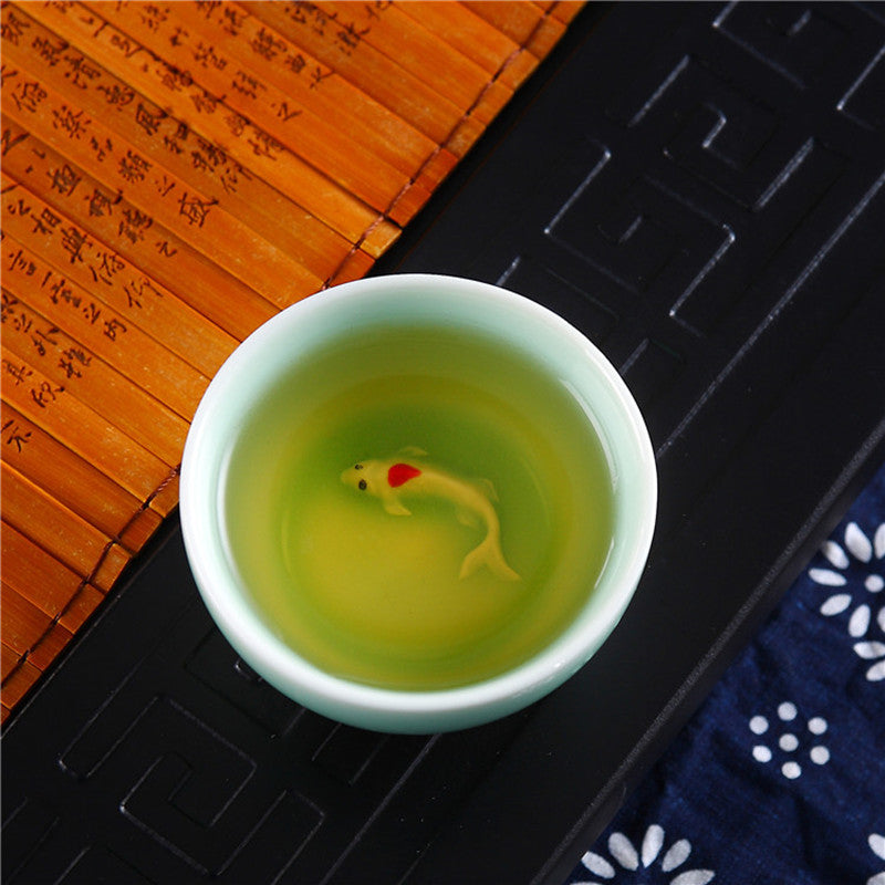 Porcelain Tea Cup Fish Relief Cup Of Tea Chinese Tea Cup Ceramic Cups Creative