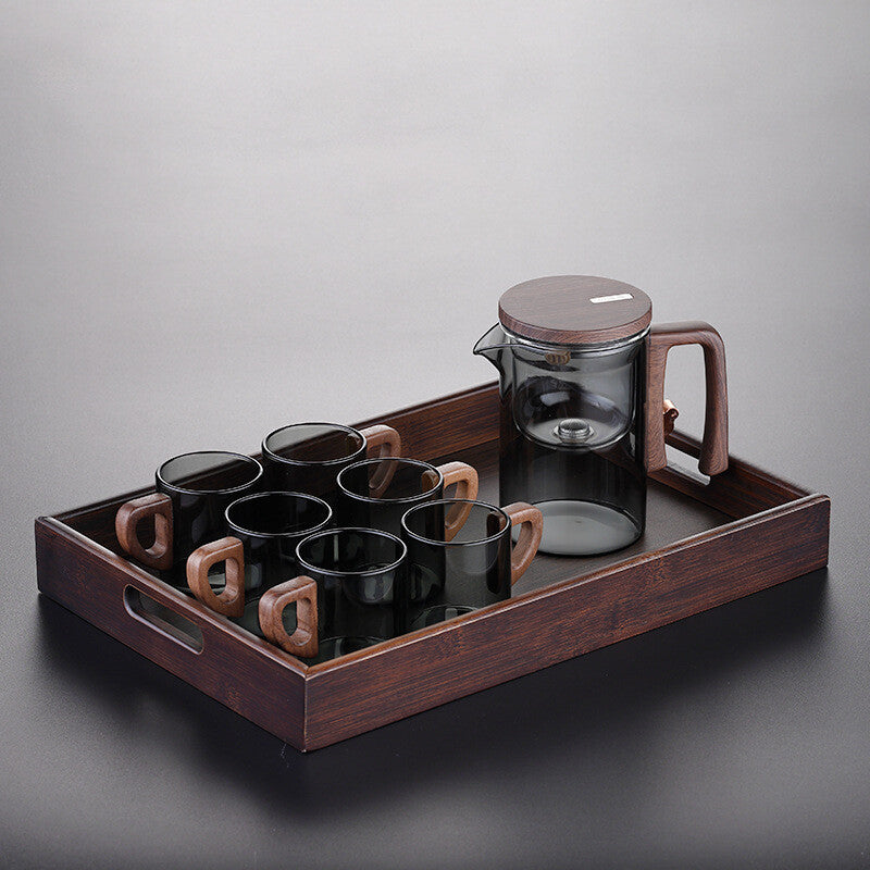 Boutique Tea Pot Matching Cup Glass Wood Handle Tea Tray Tea Water Separation