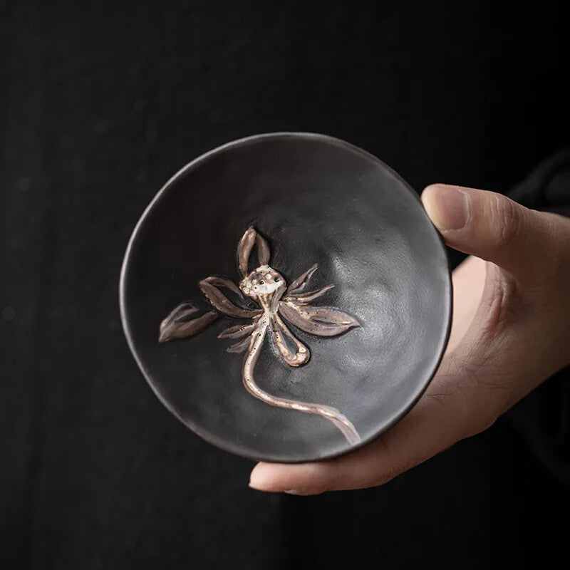 Ceramic Tea Cup Handmade Rough Pottery Lotus Cup Tea Bowl Kung Fu Tea Set