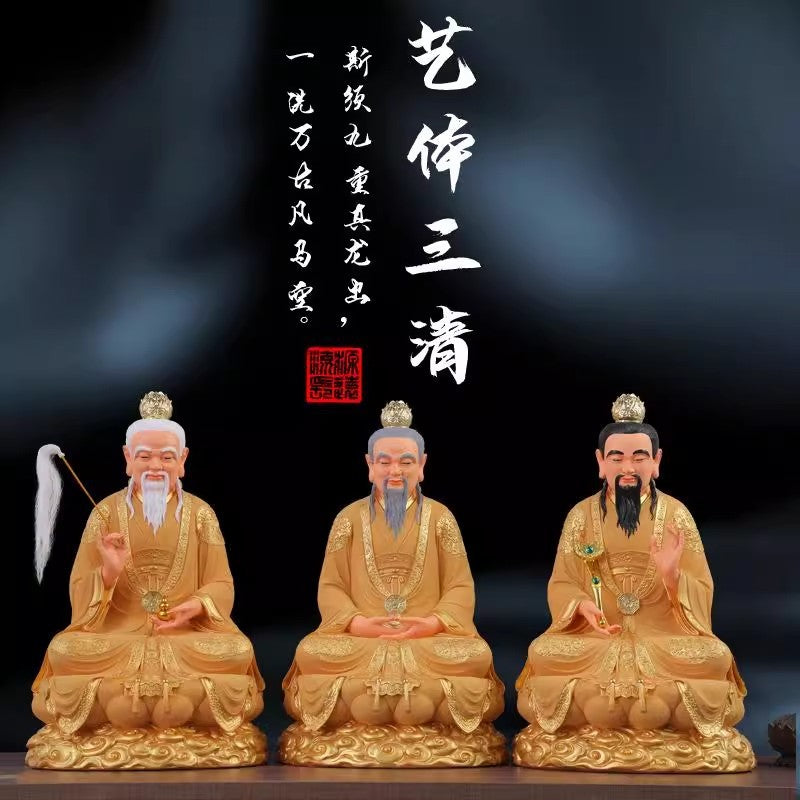 3 PC 12" Resin Three Pure Ones Statue Taoist Trinity Pristine Divine Gods Home
