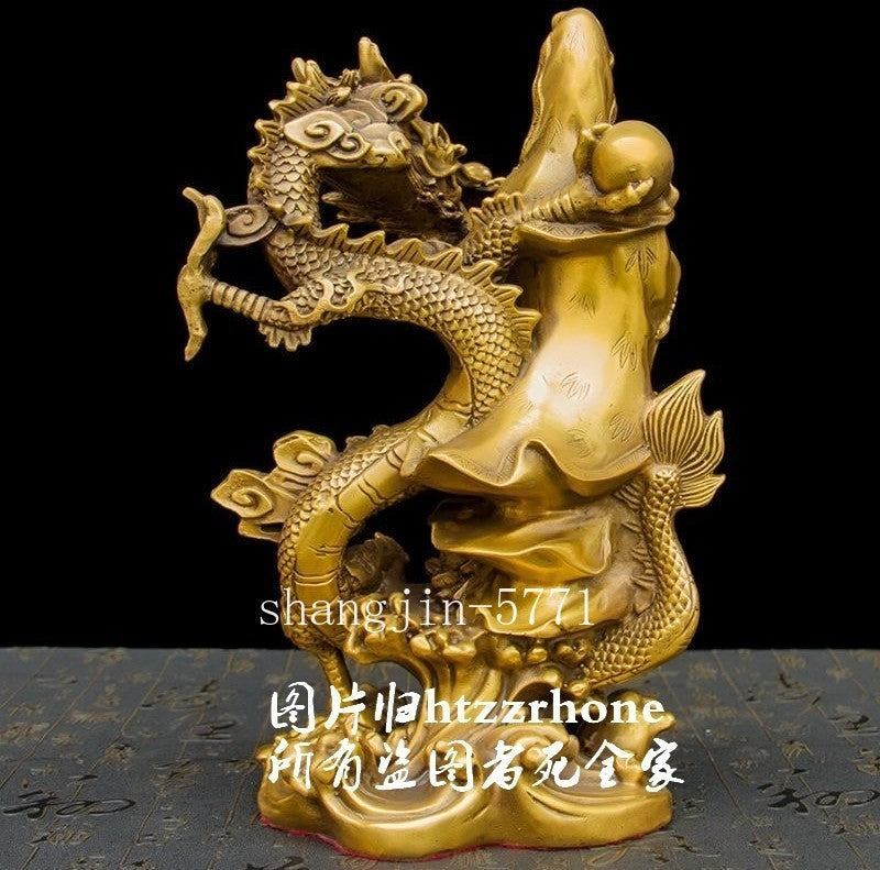 10" Brass Avalokitesvara Riding Dragon Statue Guan Yin Buddhism Home Decor