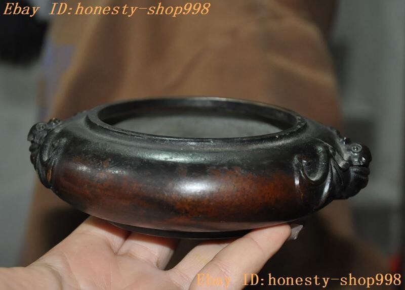 5.8'' Marked Chinese Dynasty Bronze Wealth Bat Bird Statue Incense Burner Censer