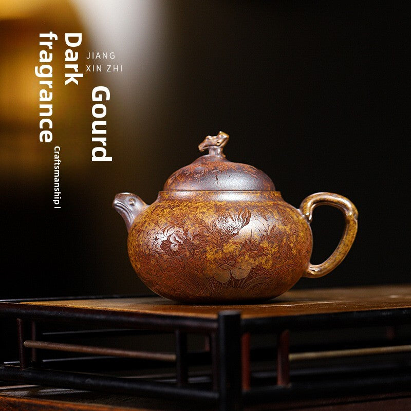 Yixing Teapot 280cc Handmade Dark Fragrance Gourd Teapot Kung Fu Tea Set