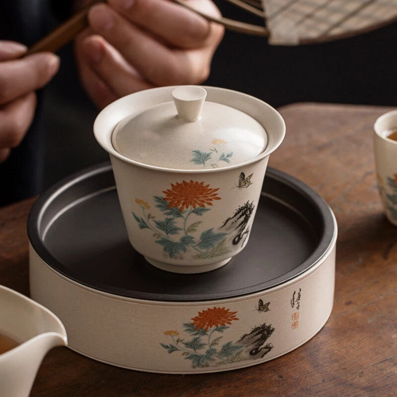 150ml Gaiwan Tea Ceramic Tureen Chinese Flower Bird Pattern Cup Tea Bowl Tea Set