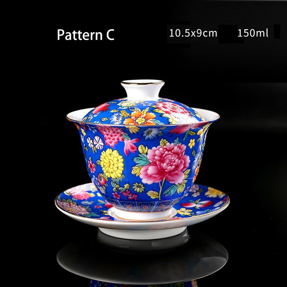 Tea Set Ceramic Gaiwan Floral Tea Cup Lid Saucer Tea Bowl Cup Chinese Porcelain