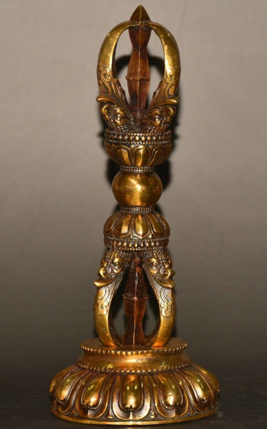7"Old Tibet Buddhism Pure Bronze Gilt Vajra Dorje Phurpa Exorcism Talisman Faqi