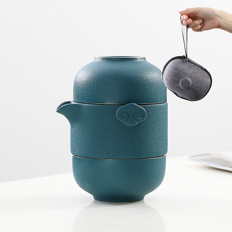 Portable Tea Set With Bag For Travel Pottery Tea Pot Ceramic Cup Kungfu Teasets