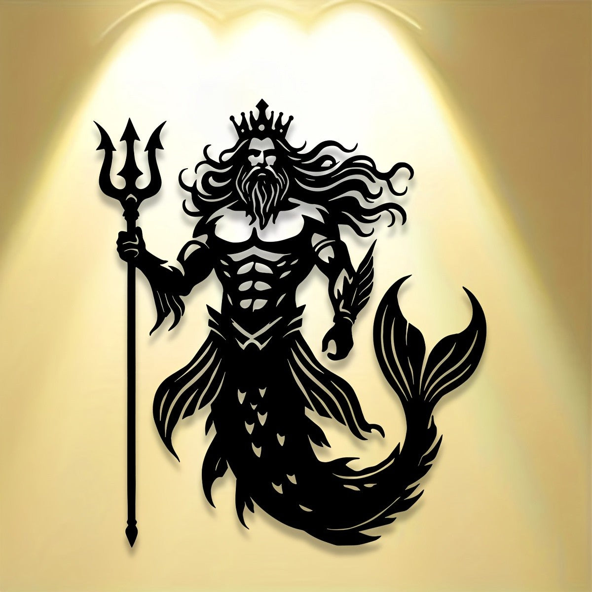 Nautical Metal Merman Wall Art - Intricate Poseidon Trident for Modern Home