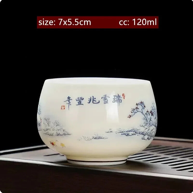 Lamb Fat Jade White Porcelain Tea Cup Handmade Portable Ceramic Teacup Tea Set