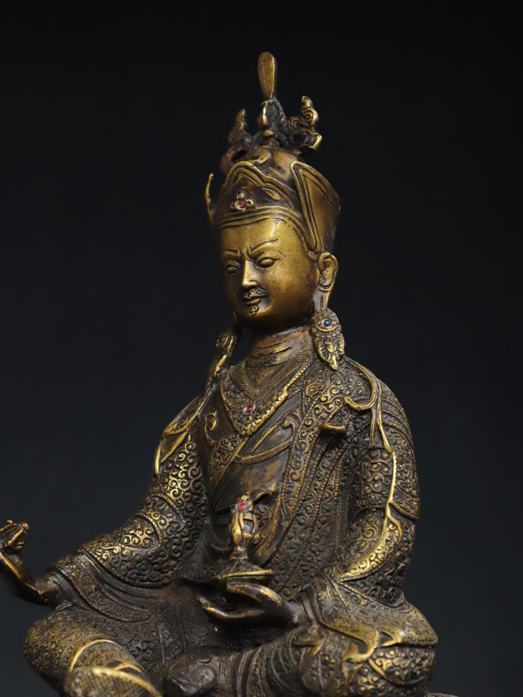 15.7" China Old Tibetan Buddhism Temple Bronze Gilt Padmasambhava Buddha Statue