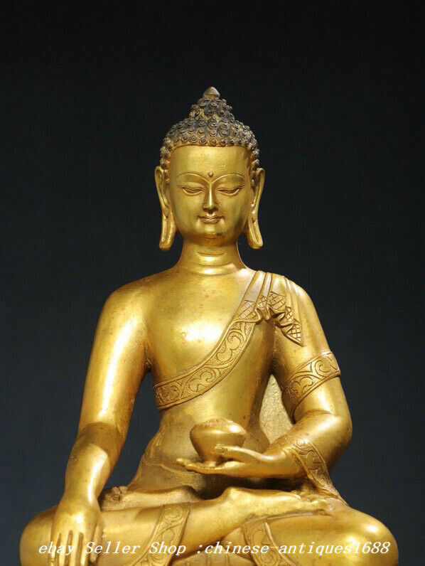 11.8" Old Tibet Bronze Gilt Shakyamuni Sakyamuni Amitabha Buddha Statue