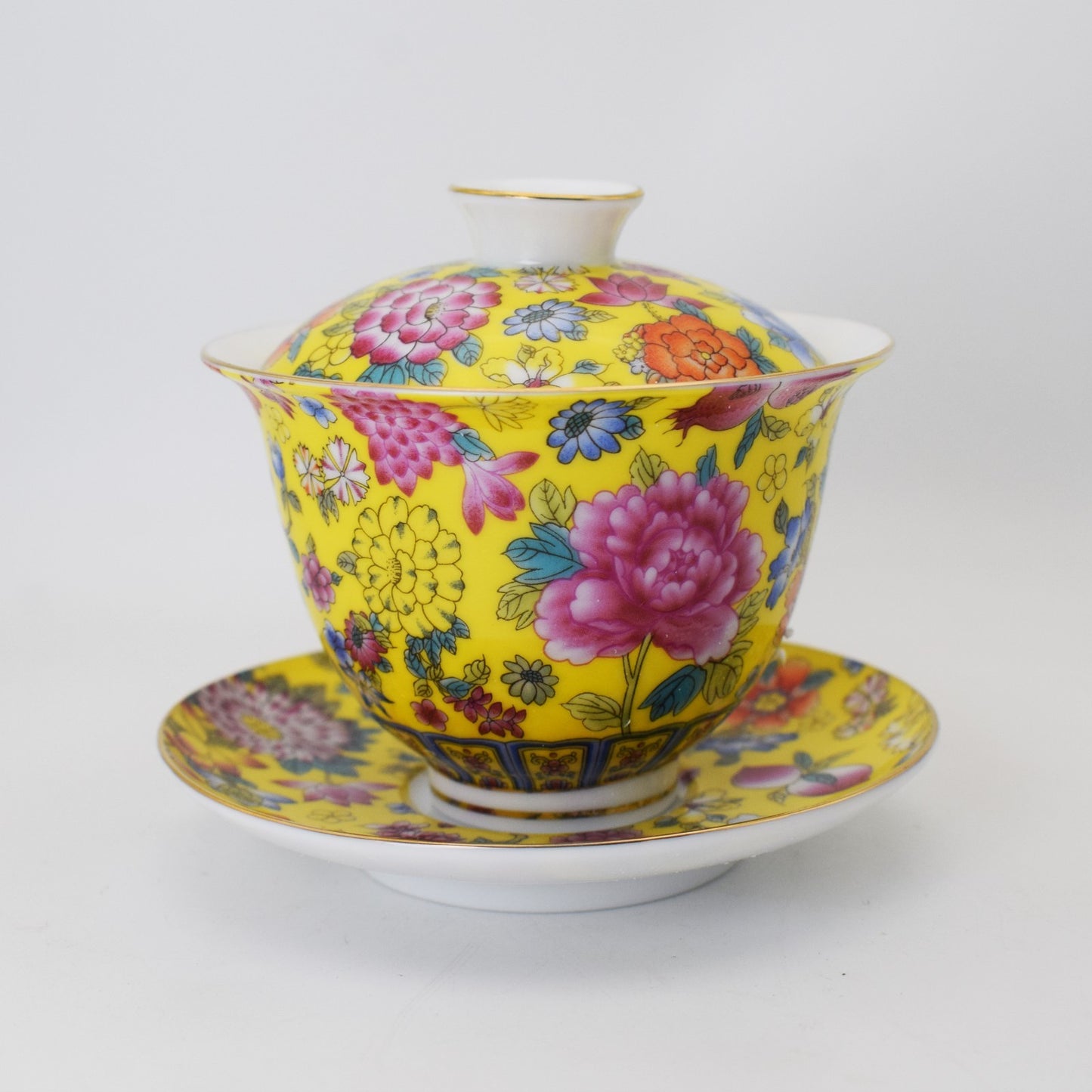Tea Set Ceramic Gaiwan Floral Tea Cup Lid Saucer Tea Bowl Cup Chinese Porcelain