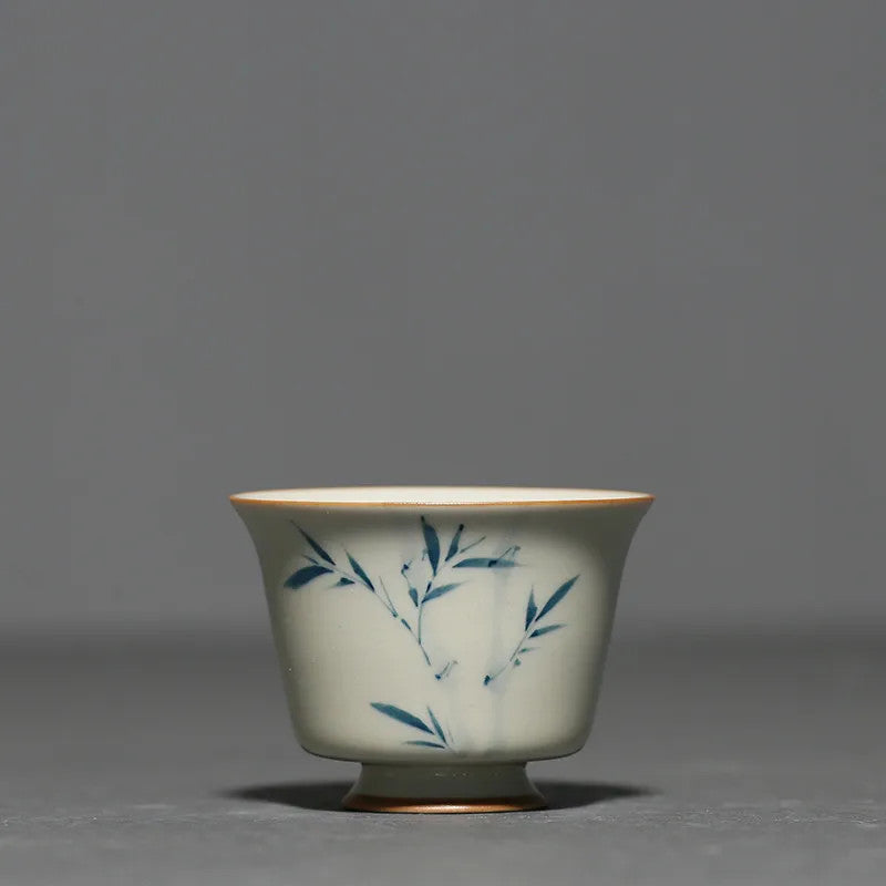 1 Pc Chinese Ceramic Tea Cup Handmade Bamboo Leaves Teacup Tea Bowl Set