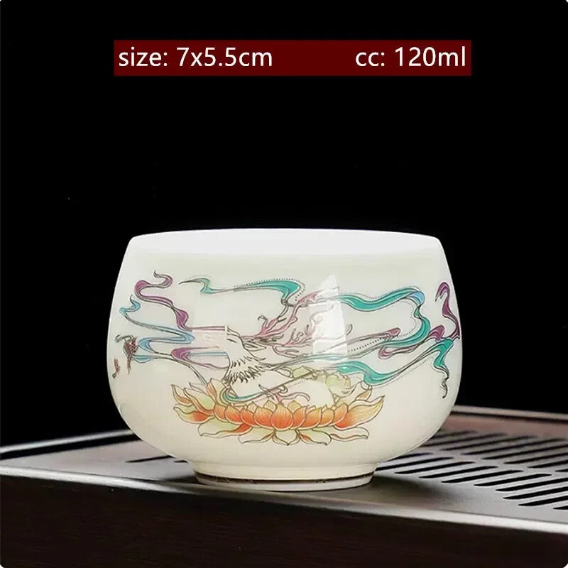 Lamb Fat Jade White Porcelain Tea Cup Handmade Portable Ceramic Teacup Tea Set