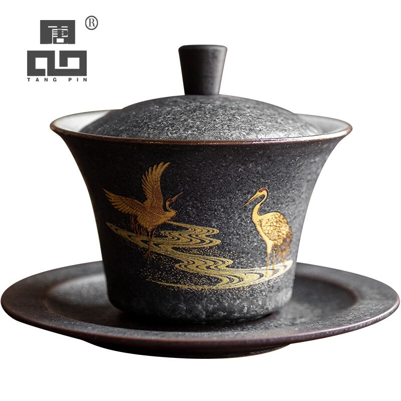 Kung Fu Tea Bowl Tea Set Home Drinkware Ceramic Gaiwan Tea Cup Handmade Tureen