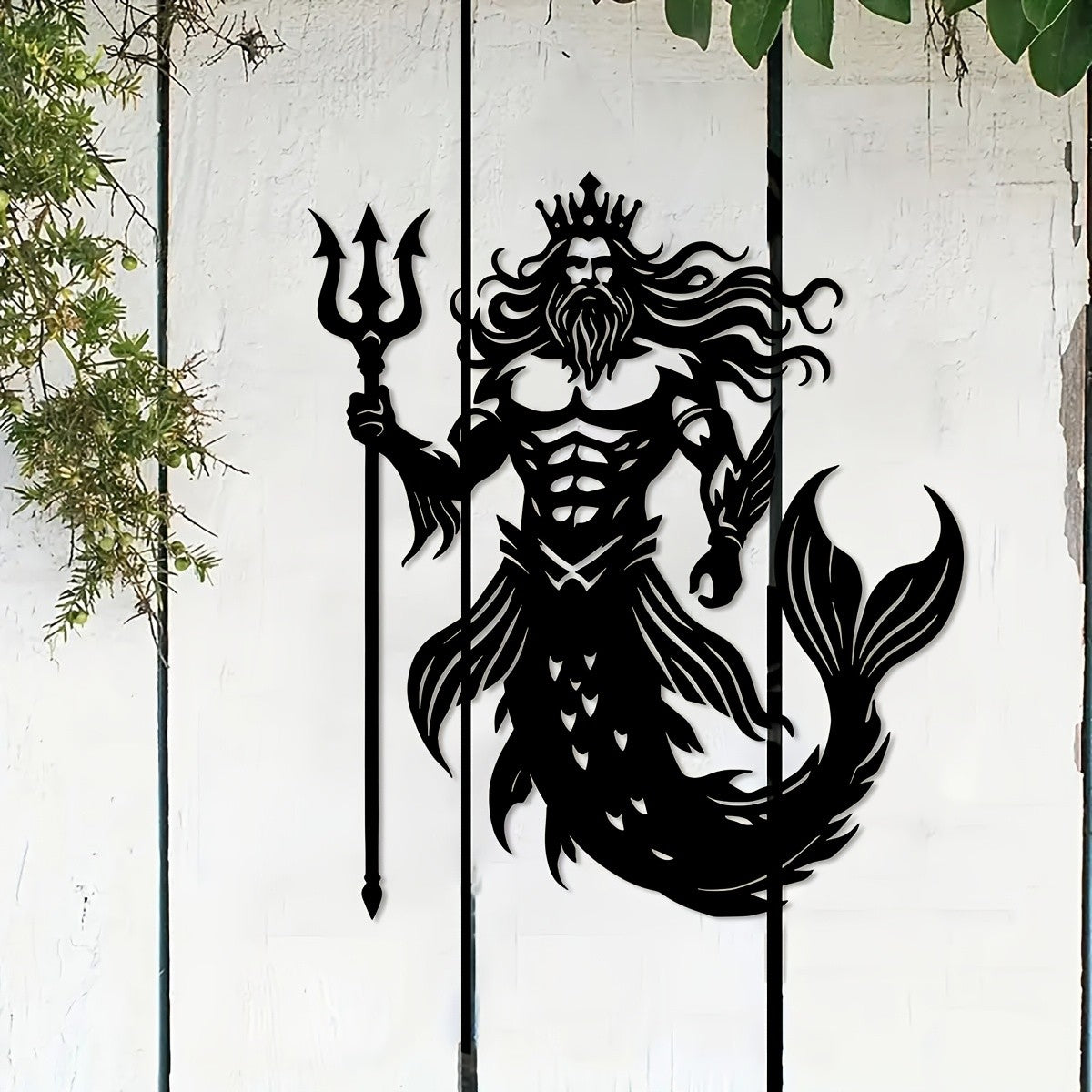 Nautical Metal Merman Wall Art - Intricate Poseidon Trident for Modern Home