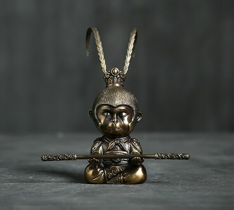 Brass Monkey King Sun Wukong Buddha Statue Folk Sculpture Zen Feng Shui Decor