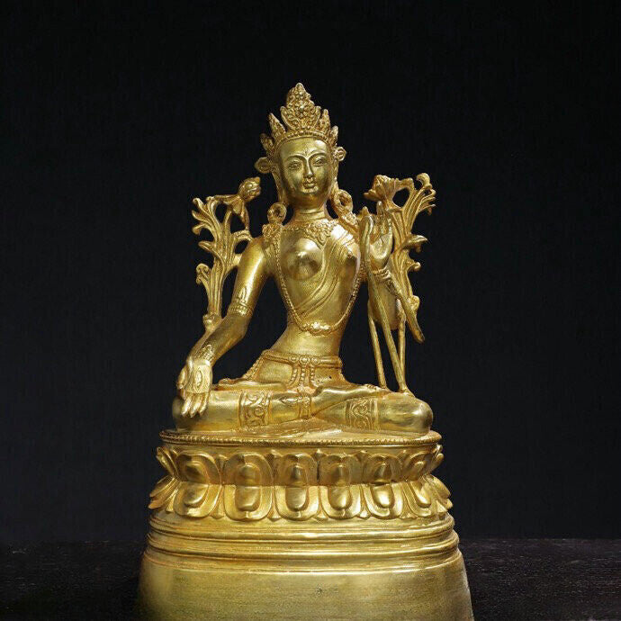 9.8'' Old Tibet Buddhism Bronze Gilt White Tara Bodhisattva Buddha Statue