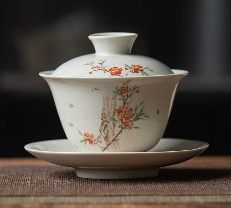 Chinese Porcelain Gaiwan Antique Zen Style Tureen Ceramic Covered Bowl Saucer