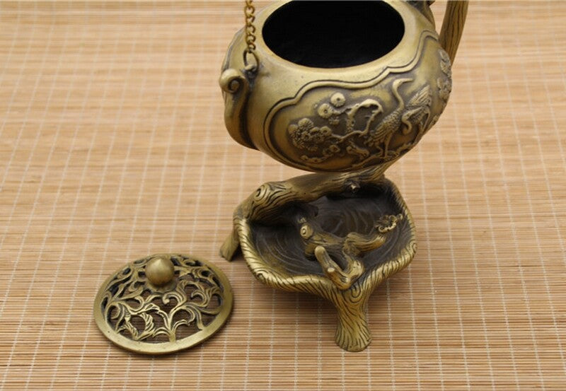 Chinese Brass Tree Branch Incense Burner Statue Hanging Holder Decor
