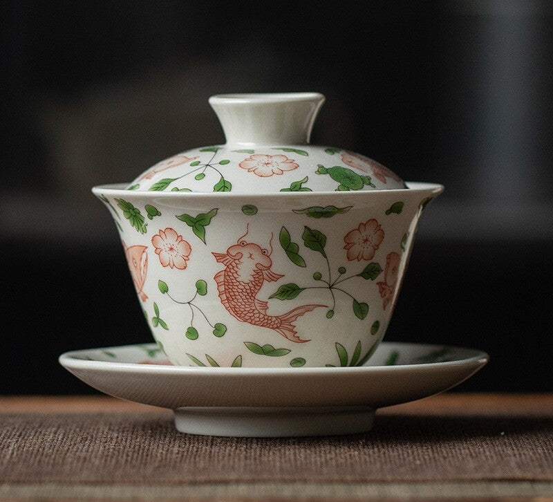 Chinese Porcelain Gaiwan Antique Zen Style Tureen Ceramic Covered Bowl Saucer